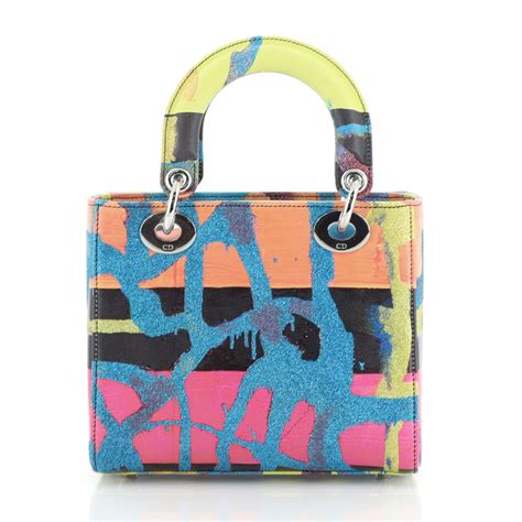 Medium Lady Dior Bag Turquoise Printed Calfskin with Multicolor 